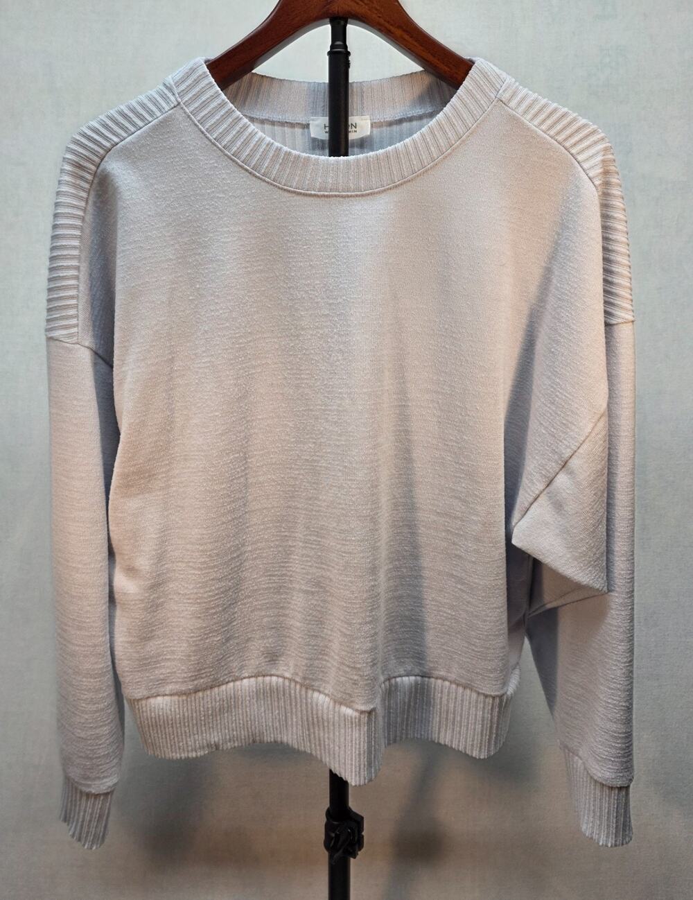 Haven Well Within Ribbed Drop Shoulder Cropped Crewneck Sweater Pale Blue (L)